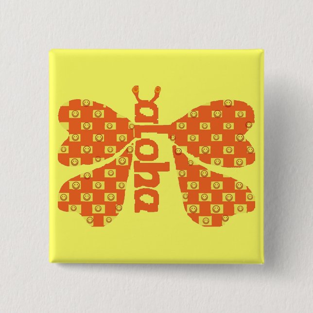 Badge Carré 5 Cm Aloha bouton de papillon (Devant)