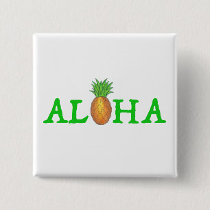 Badge Carré 5 Cm ALOHA Tropical Island Hawaiian Pineappi Fruit