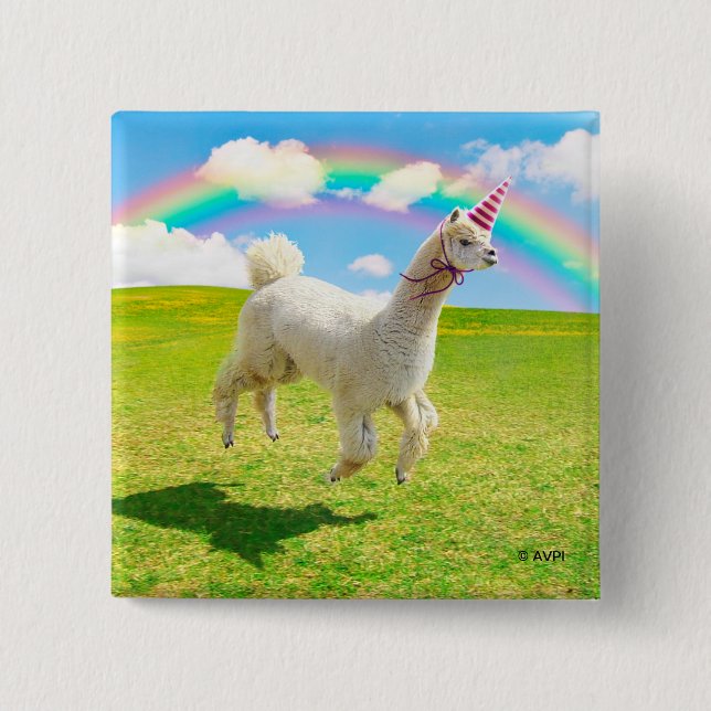 Badge Carré 5 Cm Alpaca Unicorne sous ciel ciel (Devant)