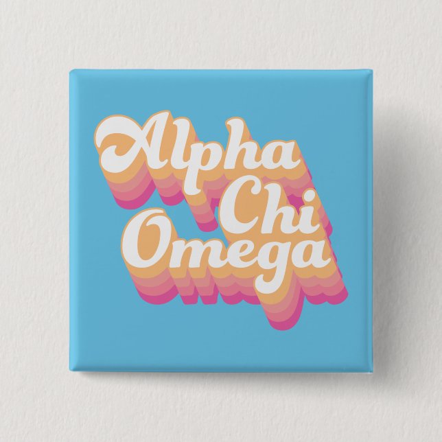 Badge Carré 5 Cm Alpha Chi Omega | Écriture Groovy (Devant)