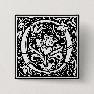 Badge Carré 5 Cm Alphabet de style Renaissance Lettre O - Épinglett