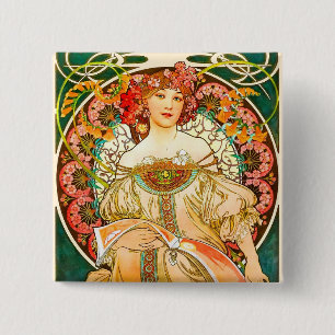 Badge Carré 5 Cm Alphonse Mucha Art Nouveau Daydream