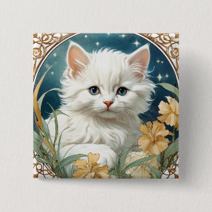 Badge Carré 5 Cm Alphonse Mucha Art Nouveau Kitten