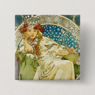 Badge Carré 5 Cm Alphonse Mucha Princess Hyacinth Art Nouveau