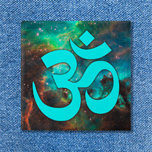 Badge Carré 5 Cm Amas d'étoiles vert aqua Symbole Om