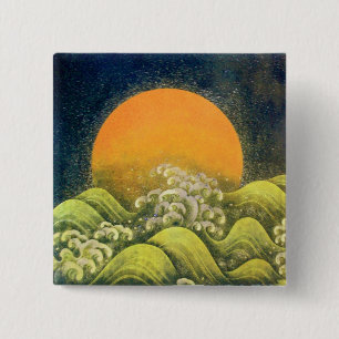 Badge Carré 5 Cm AMATÉRASU, GODDESS SOLEIL, vert jaune noir