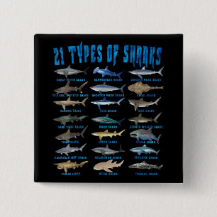Badge Carré 5 Cm Amateurs De Requins 21 Types De Requins Animaux Oc