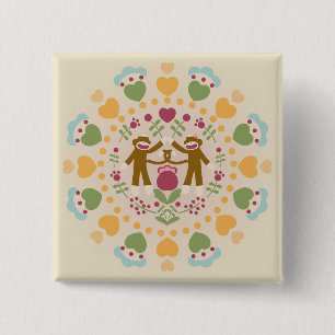 Badge Carré 5 Cm Amateurs de singes de choq dans un jardin folklori