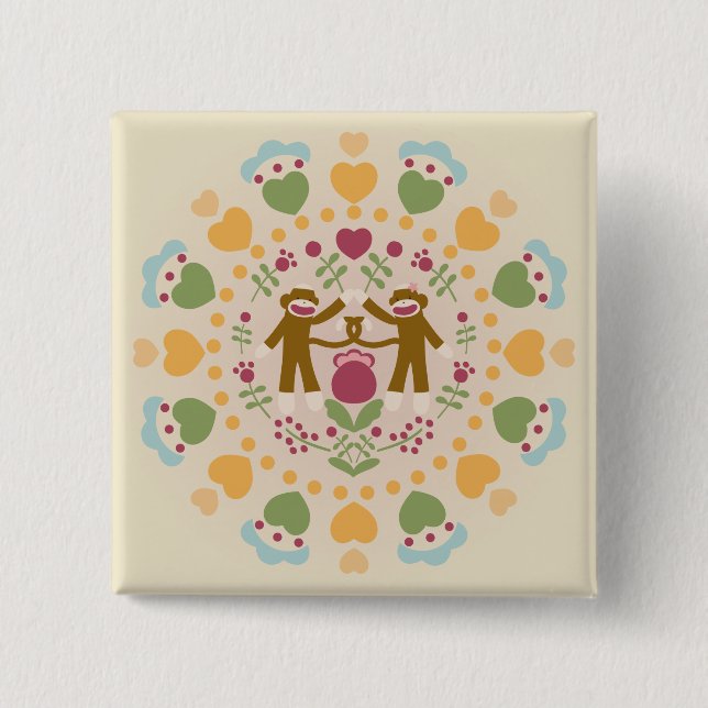 Badge Carré 5 Cm Amateurs de singes de choq dans un jardin folklori (Devant)