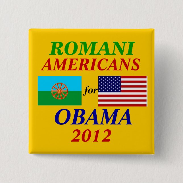 Badge Carré 5 Cm Américains Romani pour Obama (Devant)
