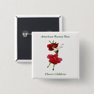 Badge Carré 5 Cm American Beauty Rose, Whimsical Flowers Livre Art