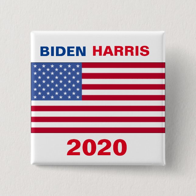 BADGE CARRÉ 5 CM AMERICAN FLAG BIDEN HARRIS 2020 (Devant)