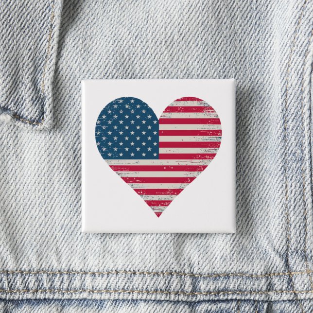 Badge Carré 5 Cm American Flag Heart (Créateur téléchargé)