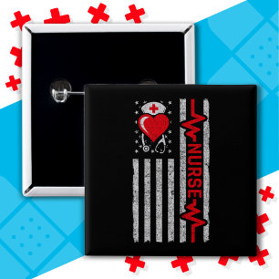 Badge Carré 5 Cm American Flag Hero Heart Life Infirmière appréciat