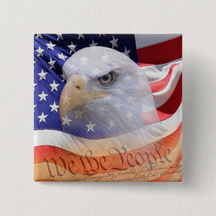 Badge Carré 5 Cm American Flag Pride Spirit Eagle Button Pin