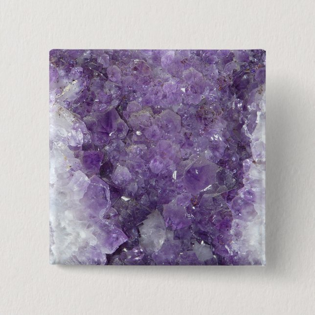 Badge Carré 5 Cm Améthyste Geode - pierre gemme en cristal violette (Devant)