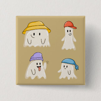 Badge Carré 5 Cm Amis fantômes portant des chapeaux colorés