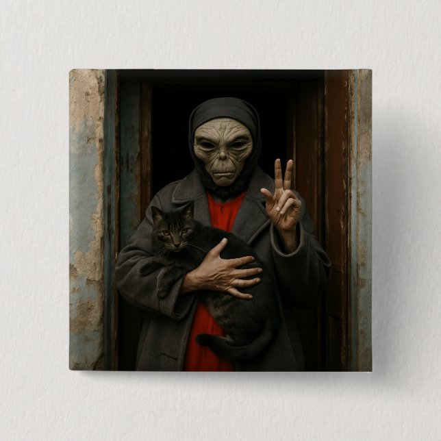 Badge Carré 5 Cm Amour Alien (Devant)