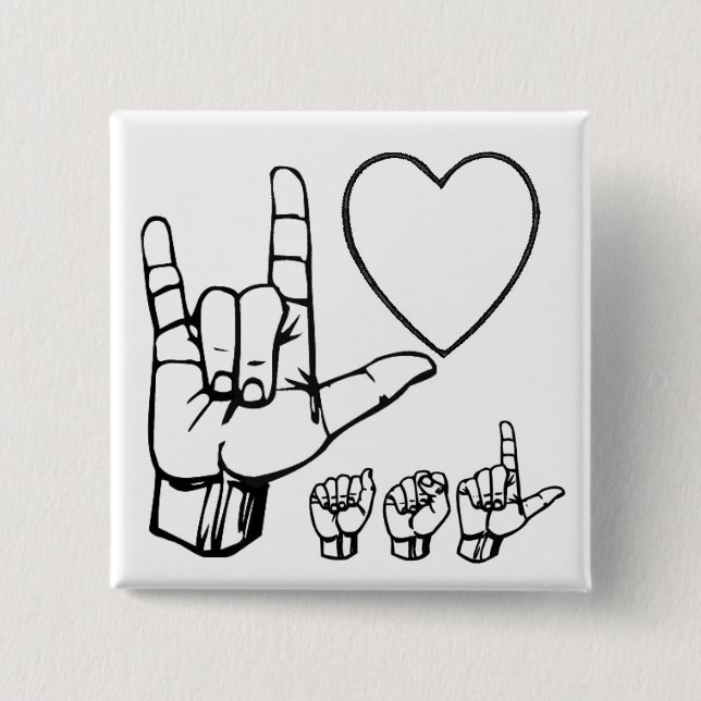 Badge Carré 5 Cm amour d'asl, coeur, asl (Devant)