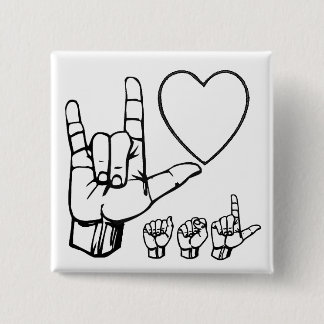 Badge Carré 5 Cm amour d'asl, coeur, asl