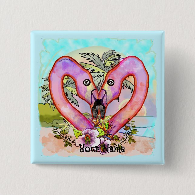 Badge Carré 5 Cm Amour de flamingo  (Devant)