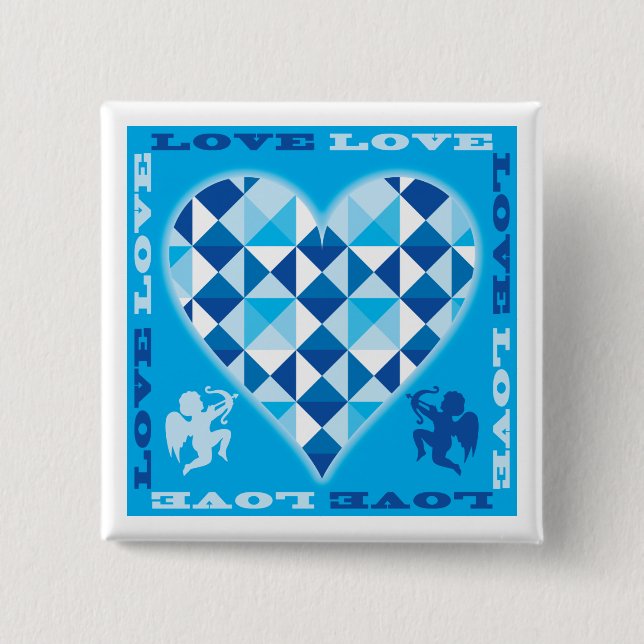 Badge Carré 5 Cm Amour (Diamant Bleu) (Devant)
