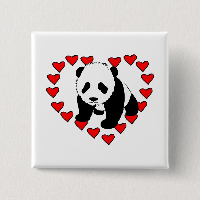 Badge Carré 5 Cm Amour d'ours panda (Devant)