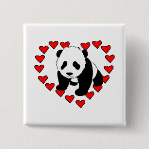 Badge Carré 5 Cm Amour d'ours panda