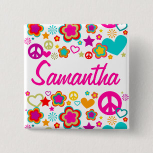 Badge Carré 5 Cm Amour et tout de paix Girly