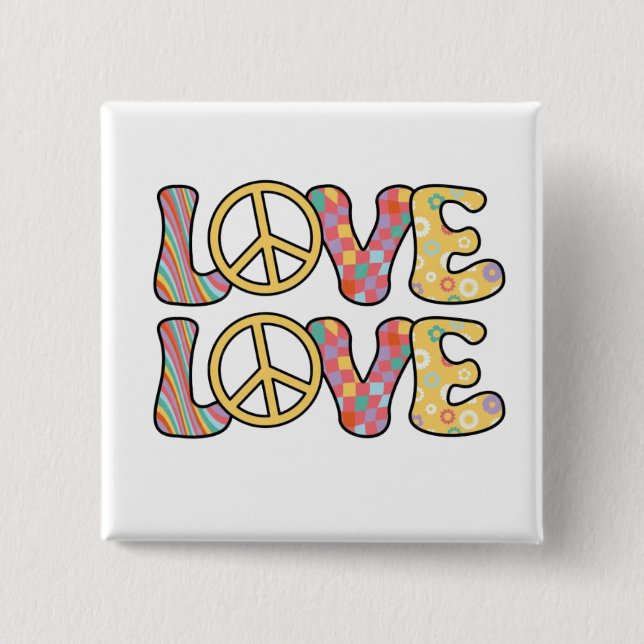 Badge Carré 5 Cm Amour hippie rétro (Devant)