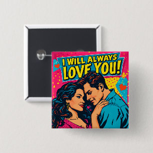 Badge Carré 5 Cm Amour romantique Pop Art bleu magenta jaune