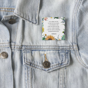 Badge Carré 5 Cm Amour, verset biblique 1 Co 13:4,