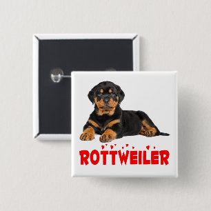 Badge Carré 5 Cm Amoureux de chiots Rottweiler mignon