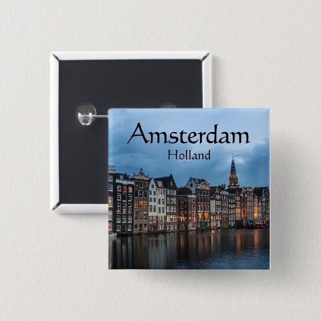 Badge Carré 5 Cm Amsterdam Souvenir (Devant & derrière)