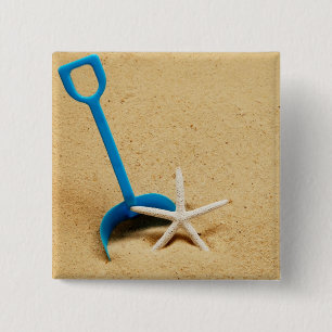 Badge Carré 5 Cm Amusement de plage de pelle et d'étoiles de mer
