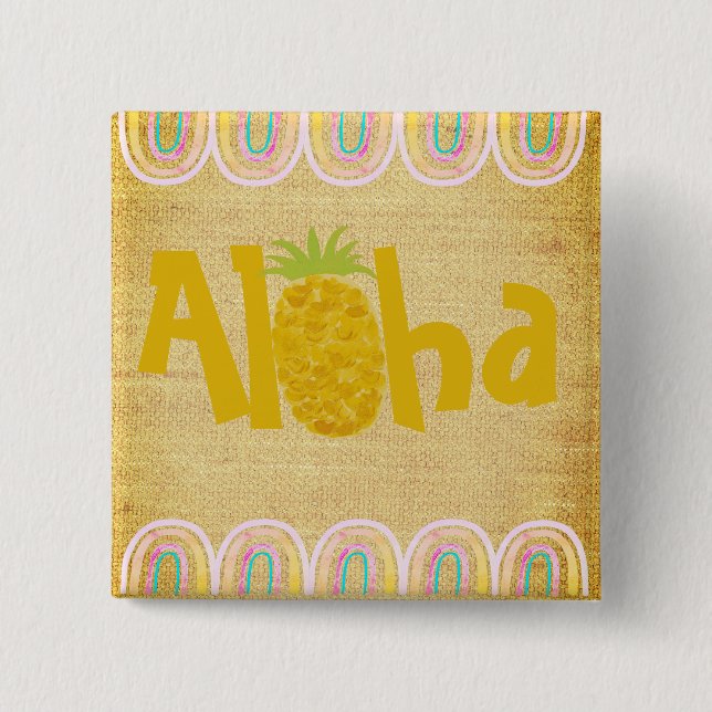 Badge Carré 5 Cm Ananas Rustique Aloha (Devant)