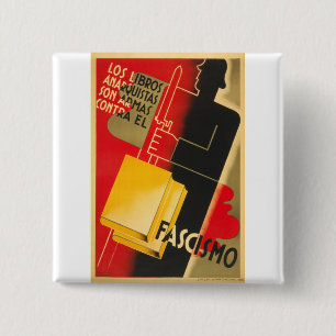 Badge Carré 5 Cm Anarchiste de guerre civile espagnole/affiche rare