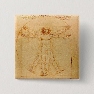 Badge Carré 5 Cm Anatomie humaine, Homme vitruvien par Léonard de