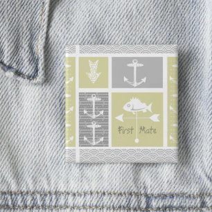 Badge Carré 5 Cm Ancre marine jaune et gris Vane météorologique