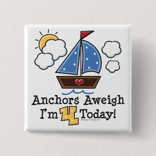Badge Carré 5 Cm Ancres Aweigh Sailboat 4th Birthday Button