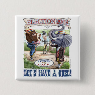 Badge Carré 5 Cm Âne de DEM contre le bouton d'éléphant de GOP