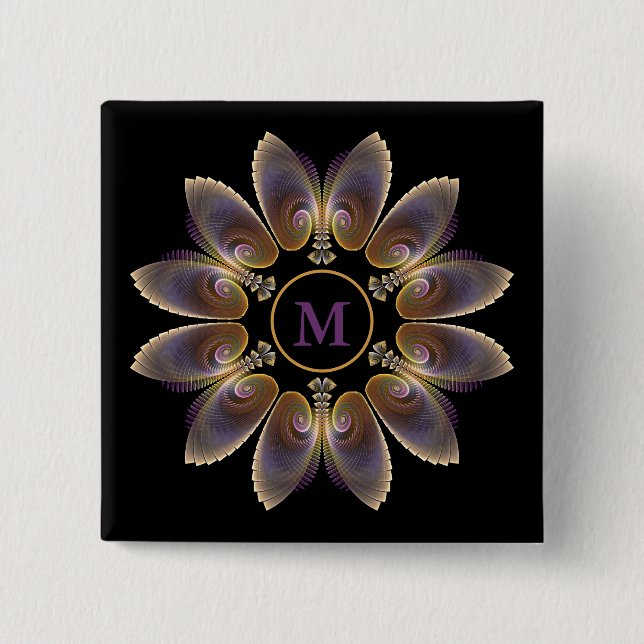Badge Carré 5 Cm Ange Abstraite ailes Mandala Monogramme fractal (Devant)