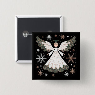 Badge Carré 5 Cm Ange de Noël Pailleté Noël Chrétien Religieux