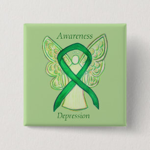 Badge Carré 5 Cm Ange de sensibilisation à la dépression Ruban Pin