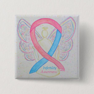 Badge Carré 5 Cm Ange de sensibilisation à l'infertilité rose et bl