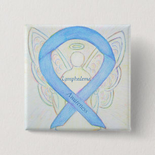 Badge Carré 5 Cm Ange de sensibilisation au lymphoedème Ruban Art P