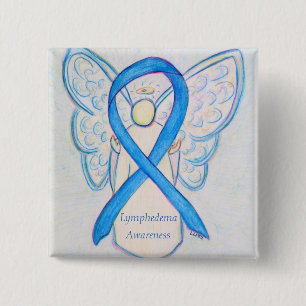 Badge Carré 5 Cm Ange de sensibilisation au lymphoedème Ruban Art P