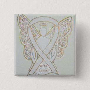 Badge Carré 5 Cm Ange du cancer de l'os Sensibilisation blanche Car