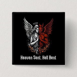 Badge Carré 5 Cm Angel et diable demi-ciel envoyé Enfer Bent