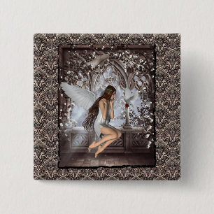 Badge Carré 5 Cm Angel gothique et sa colombe